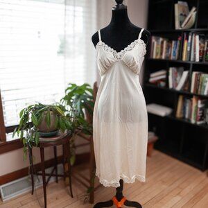 Vintage 70s Lace Slip Dress Cream Sheer Lingerie USA ILGWU Bridal 38 M Coquette